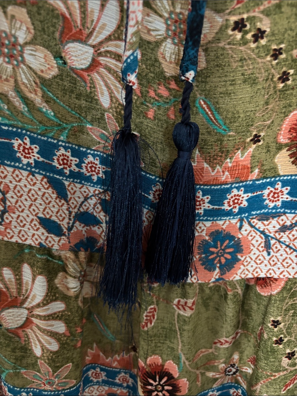 Kaktus Boho Patchwork Maxi Dress in Green and Navy - Picture 4 of 4